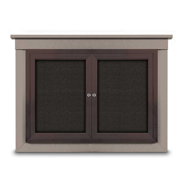 60"x36" 2-Door Enclosed Letterboard, Grey Felt/Walnut